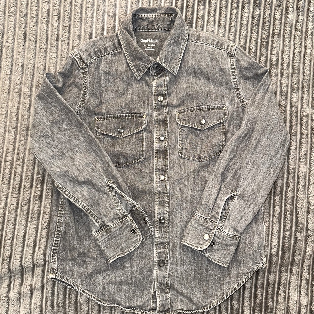 Gray denim button down GAP shirt
